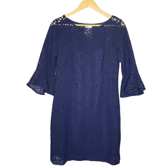 Lilly Pulitzer Navy Blue Fontaine Lace Mini Shift Dress Size Small - Picture 2 of 12